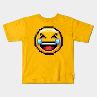 Crying Laughing Emoji Pixel Kids T-Shirt